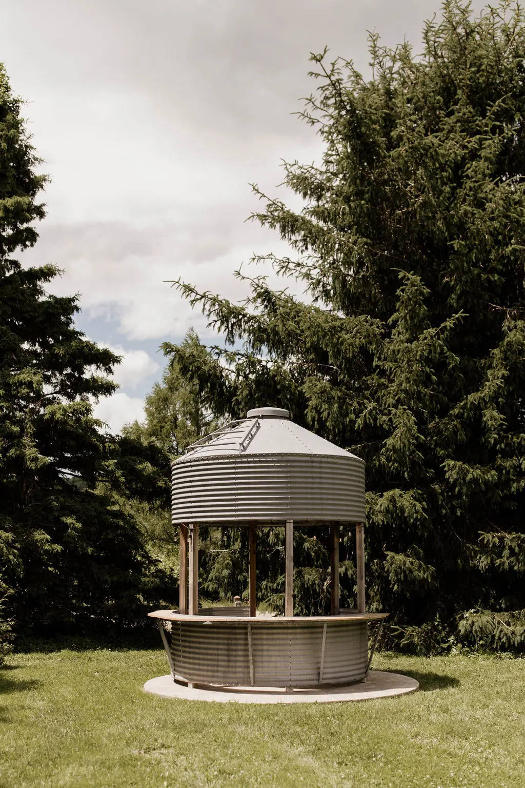 outdoor silo bar at a luxury barn wedding venue in Maine